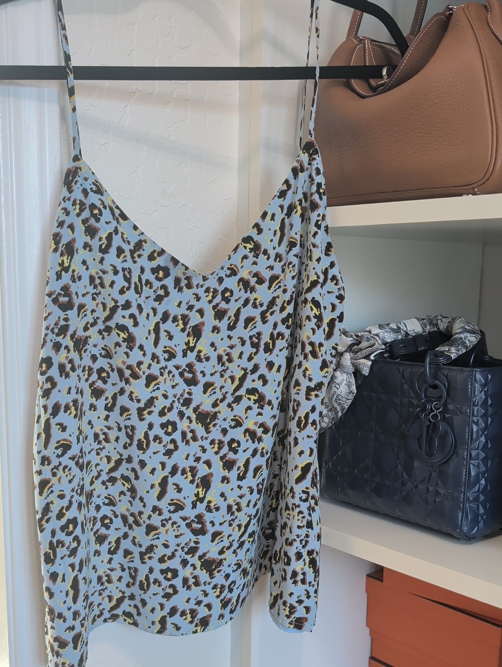 L'AGENCE Light Blue Leopard-Print Silk Slip